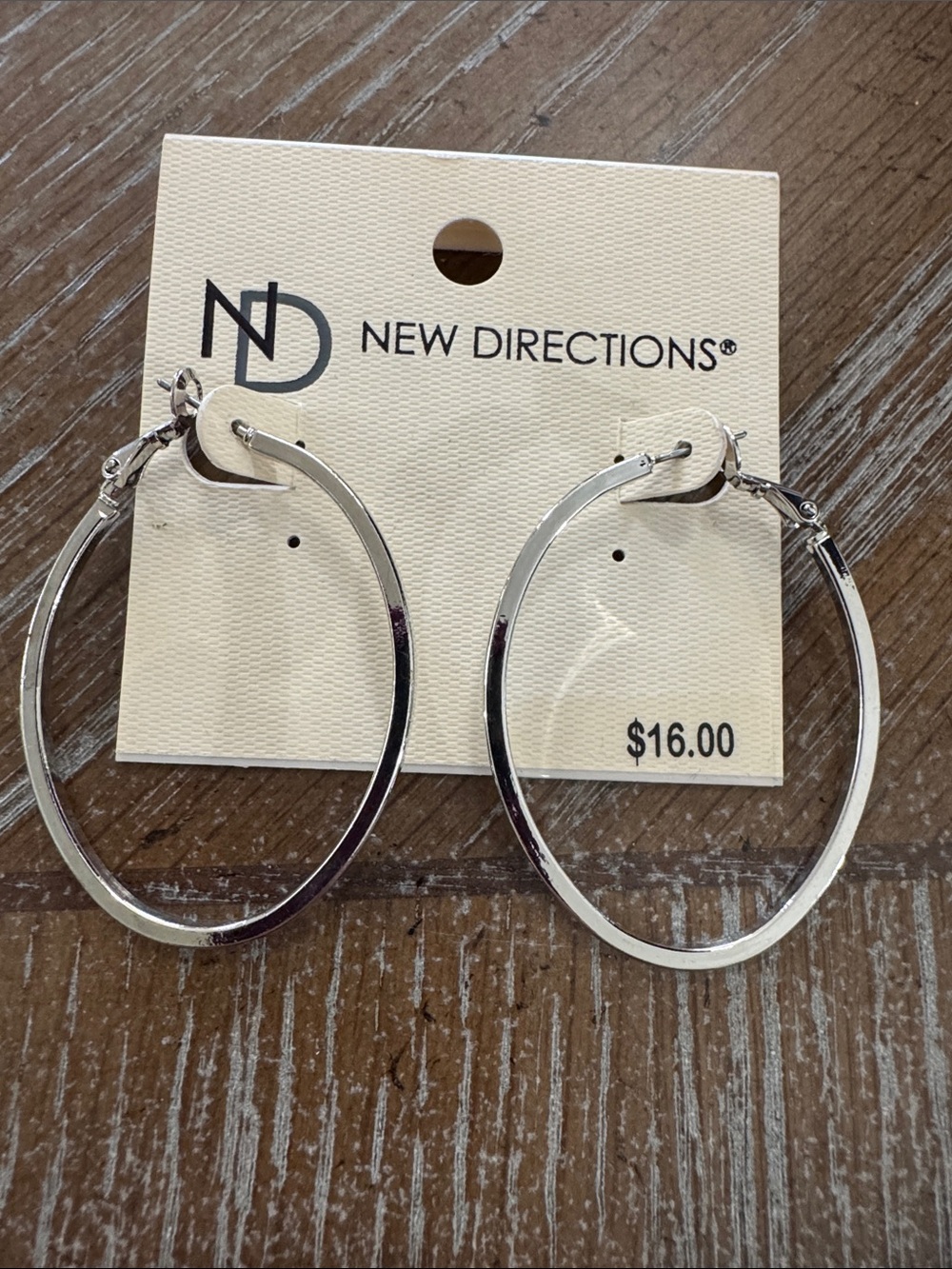 New Directions Shiny Silver Oval Hoop Earrings